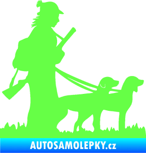 Samolepka Lov 001 pravá žena a dva psi  Fluorescentní zelená