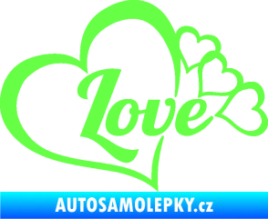Samolepka Love nápis se srdíčky Fluorescentní zelená