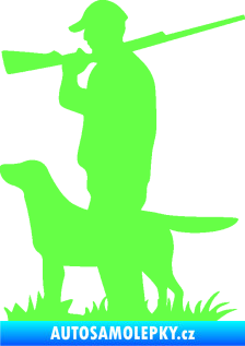Samolepka Myslivec 005 levá se psem na lovu Fluorescentní zelená