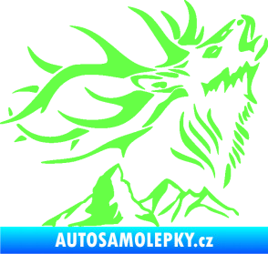 Samolepka Myslivost 003 pravá jelen a hory Fluorescentní zelená