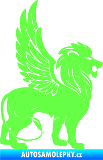 Samolepka Okřídlený lev 001 pravá mytické zvíře Fluorescentní zelená