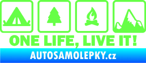 Samolepka One life, live it kempování s nápisem Fluorescentní zelená