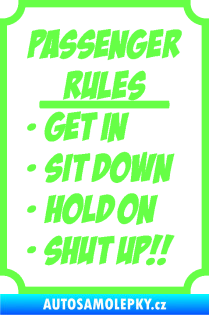 Samolepka Passenger rules nápis pravidla pro cestující Fluorescentní zelená