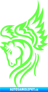 Samolepka Pegas 003 levá okřídlený kůň hlava Fluorescentní zelená