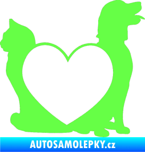 Samolepka Pejsek a kočička love pravá Fluorescentní zelená