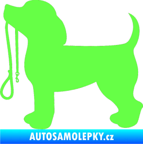 Samolepka Pes 063 levá štěnátko s vodítkem Fluorescentní zelená