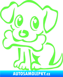 Samolepka Pes 076 levá štěnátko s kostičkou Fluorescentní zelená
