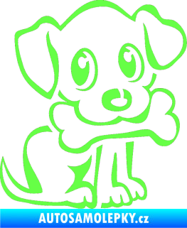 Samolepka Pes 076 pravá štěnátko s kostičkou Fluorescentní zelená