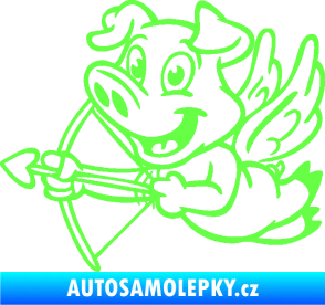 Samolepka Prase 005 levá s křídly a lukem Fluorescentní zelená