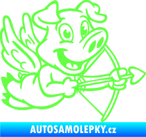 Samolepka Prase 005 pravá s křídly a lukem Fluorescentní zelená