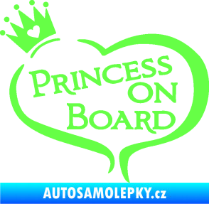 Samolepka Princess on board nápis s korunkou Fluorescentní zelená