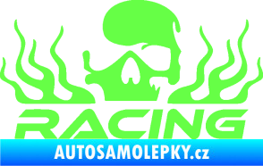 Samolepka Racing nápis s lebkou levá Fluorescentní zelená
