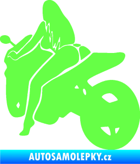 Samolepka Sexy žena na motorce levá Fluorescentní zelená
