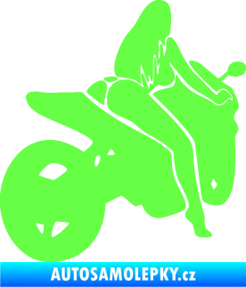 Samolepka Sexy žena na motorce pravá Fluorescentní zelená