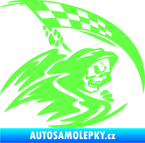 Samolepka Smrtka 004 pravá kosa šachovnice Fluorescentní zelená