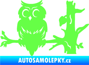 Samolepka Sova 005 levá na větvi Fluorescentní zelená
