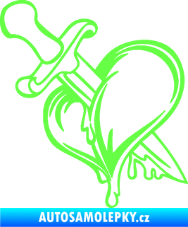 Samolepka Srdce propíchlé dýkou levá Fluorescentní zelená