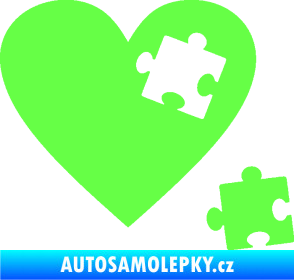 Samolepka Srdíčko 022 pravá vypadlý puzzlík Fluorescentní zelená