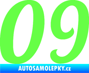 Samolepka Startovní číslo 09 typ 3  Fluorescentní zelená