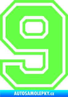 Samolepka Startovní číslo 9 typ 4 Fluorescentní zelená