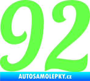 Samolepka Startovní číslo 92 typ 3   Fluorescentní zelená