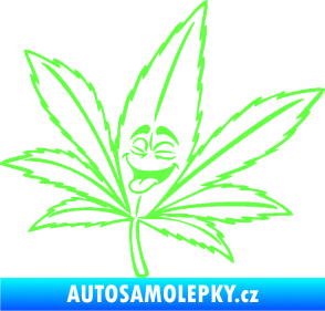 Samolepka Travka 003 levá lístek marihuany s obličejem Fluorescentní zelená
