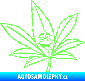 Samolepka Travka 003 pravá lístek marihuany s obličejem Fluorescentní zelená
