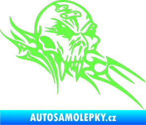 Samolepka Tribal skull pravá lebka Fluorescentní zelená