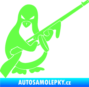 Samolepka Tučňák se samopalem pravá Fluorescentní zelená