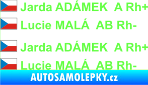 Samolepka Vlajka ČR se jménem a krevní skupinou Fluorescentní zelená