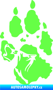 Samolepka Vlk 018 pravá stopa s vlčím obrysem Fluorescentní zelená