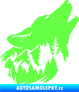 Samolepka Vlk 027 pravá s krajinou Fluorescentní zelená