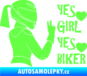Samolepka Yes girl, yes biker motorkářka Fluorescentní zelená