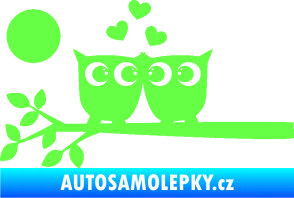 Samolepka Zamilované sovy levá na větvičce Fluorescentní zelená