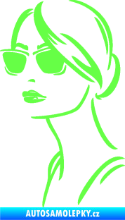 Samolepka Žena tvář 003 levá s brýlemi Fluorescentní zelená
