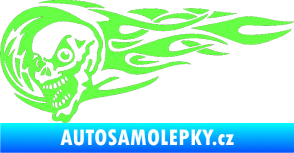 Samolepka Zubatka levá lebka v plamenech Fluorescentní zelená