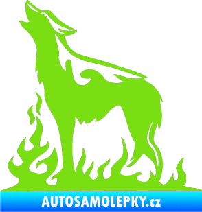 Samolepka Animal flames 066 levá vyjící vlk zelená kawasaki