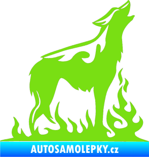 Samolepka Animal flames 066 pravá vyjící vlk zelená kawasaki