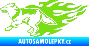 Samolepka Animal flames 090 levá vlk zelená kawasaki