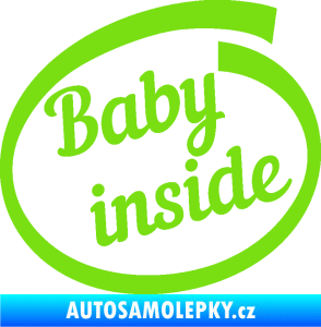 Samolepka Baby inside dítě v autě nápis zelená kawasaki