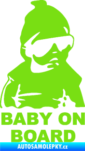 Samolepka Baby on board 002 pravá s textem miminko s brýlemi zelená kawasaki