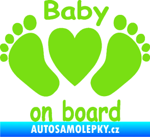 Samolepka Baby on board 004 s textem nožičky se srdíčkem zelená kawasaki