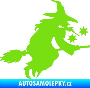 Samolepka Čarodějnice 001 pravá na koštěti  zelená kawasaki