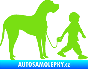 Samolepka Chlapec venčí psa pravá zelená kawasaki