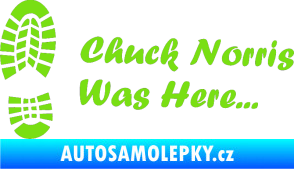 Samolepka Chuck Norris was here nápis s otiskem boty zelená kawasaki