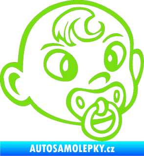Samolepka Dítě v autě 004 pravá miminko s dudlíkem hlavička zelená kawasaki