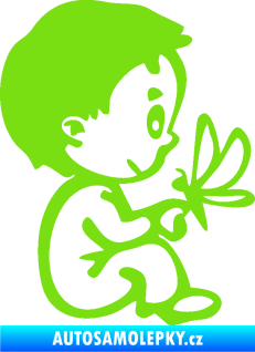 Samolepka Dítě v autě 044 pravá kluk s motýlem zelená kawasaki