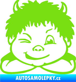 Samolepka Dítě v autě 055 pravá kluk čertík zelená kawasaki