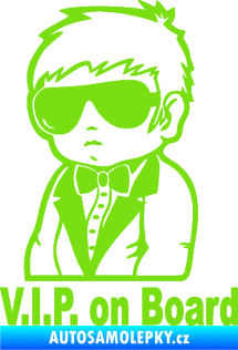 Samolepka Dítě v autě 058 s textem chlapec s brýlemi zelená kawasaki