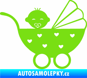Samolepka Dítě v autě 070 pravá kočárek s miminkem zelená kawasaki